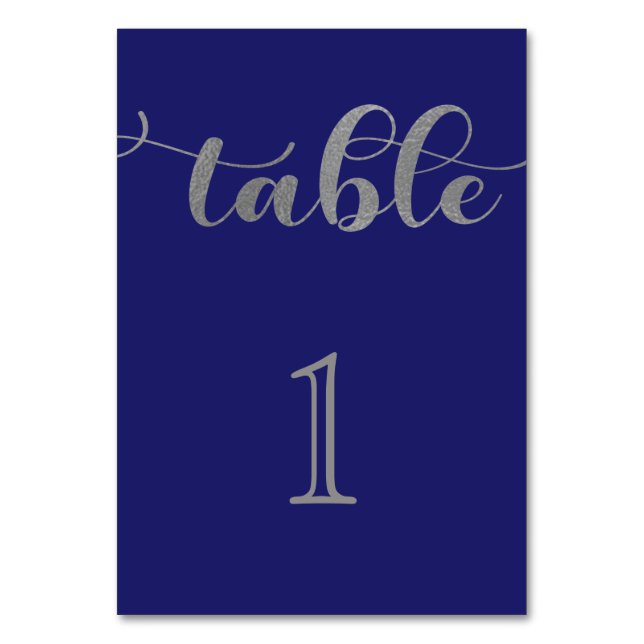 Elegant Navy Blue Silver Minimal Wedding Tischnummer (Vorderseite)