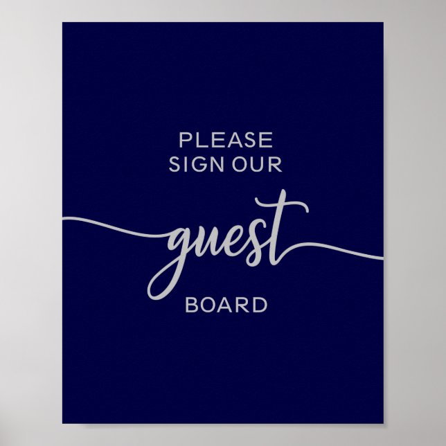 Elegant Navy Blue Silver Wedding Guest Board-Zeich Poster (Vorne)