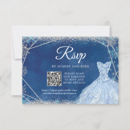 Elegant Navy Blue Silver Weihnachten Quinceañera Q RSVP Karte