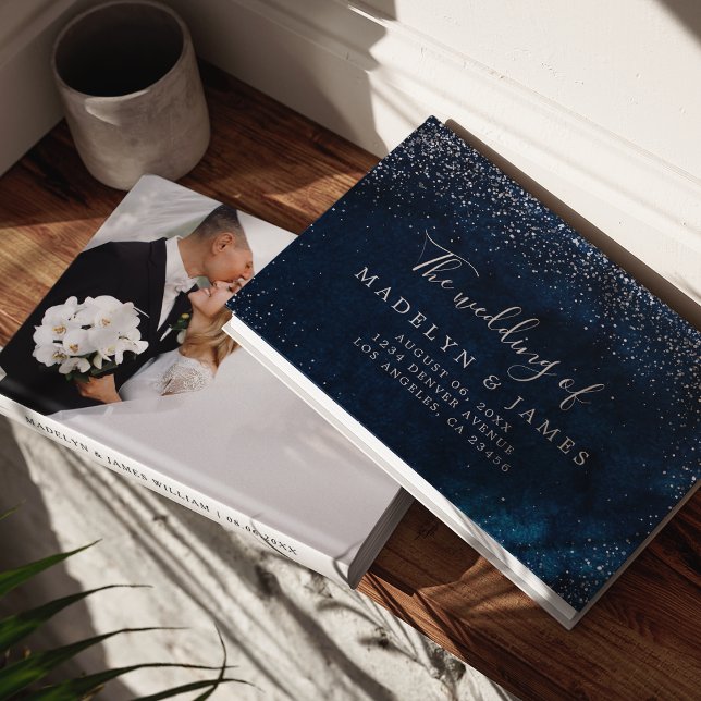 Elegant Navy Blue Sparkle Wedding Gästebuch (Von Creator hochgeladen)