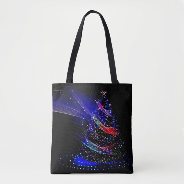 Elegant Navy Blue Starry Christmas Tree Tasche (Vorderseite)
