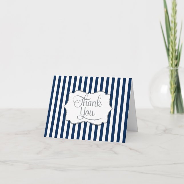 Elegant Navy Blue Stripe Vielen Dank Dankeskarte (Vorderseite)