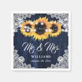 Elegant Navy Blue Sunflower Floral Lace Wedding Serviette