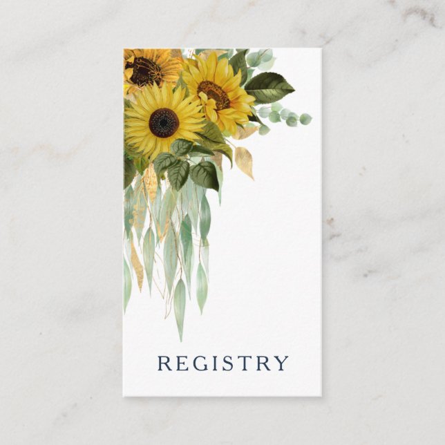 Elegant Navy Blue Sunflower Wedding Registry Begleitkarte (Vorderseite)