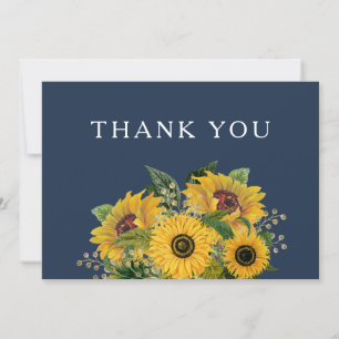 Elegant Navy Blue Sunflowers Hochzeit Dankeskarte