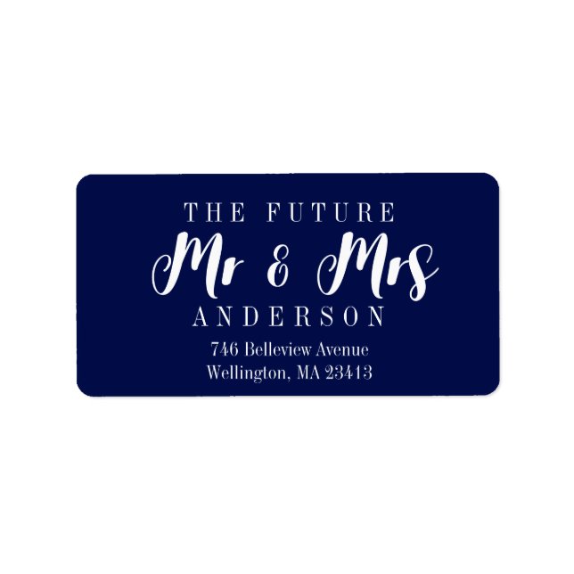Elegant Navy Blue The Future Mr. und Mrs. Script Adressaufkleber (Vorne)