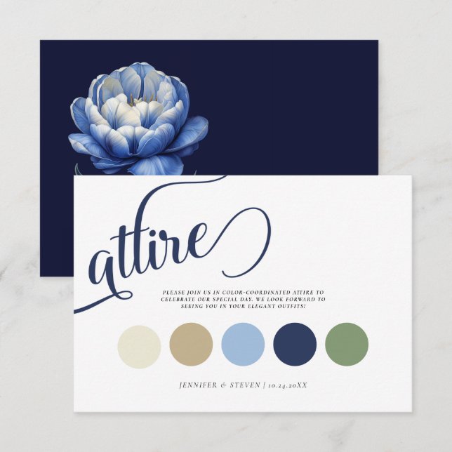 Elegant Navy Blue Tulip Hochzeitskleid Begleitkarte (Vorne/Hinten)