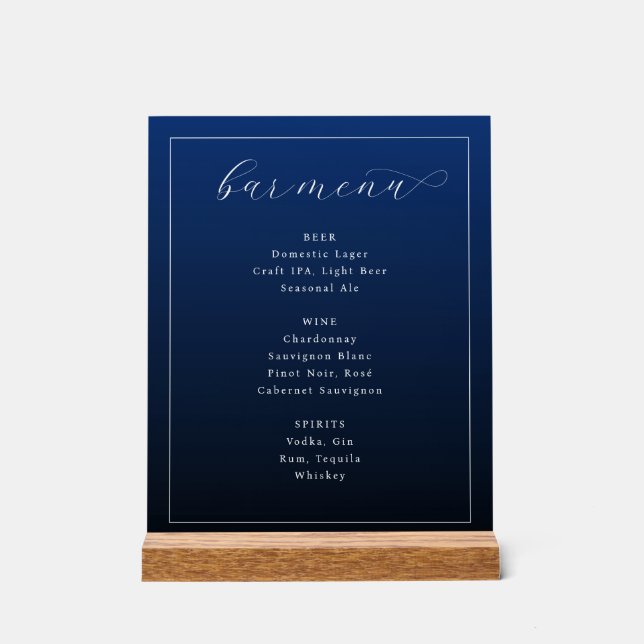 Elegant Navy Blue Typographic Bar Menu (Recto)