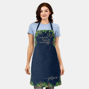 Elegant Navy Blue und Eucalyptus Greenerenery Kitc Schürze