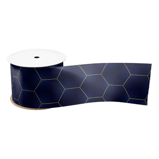 Elegant Navy Blue und Gold Geometric Satinband (Spule)