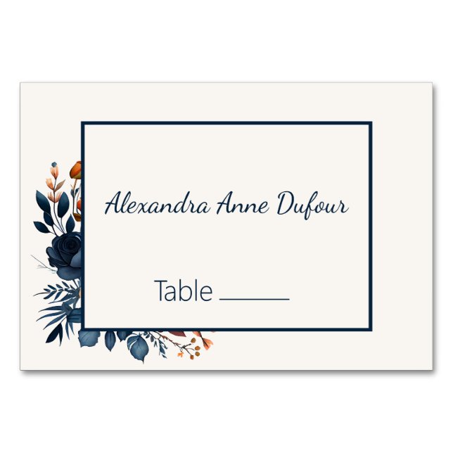 Elegant Navy Blue und Orange Wedding Tischnummer (Vorderseite)