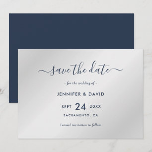 Elegant Navy Blue und Silver Wedding Save The Date