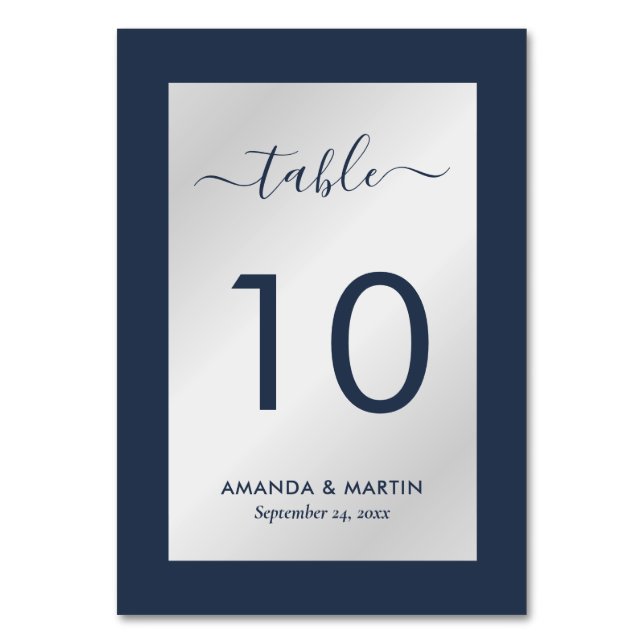 Elegant Navy Blue und Silver Wedding Tischnummer (Vorderseite)