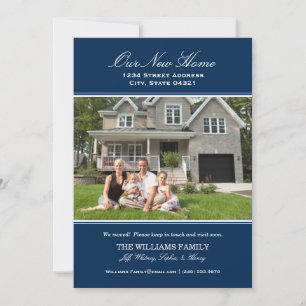 Elegant Navy Blue Unser neues Zuhause Foto Moving Ankündigung