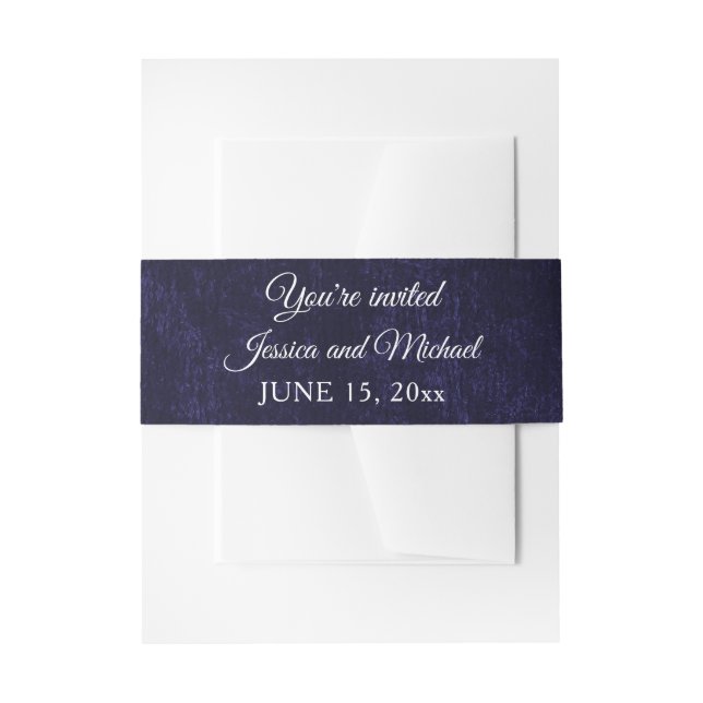 Elegant Navy Blue Velvet Wedding Wrap Einladungsbanderole (Vorderseite Beispiel)