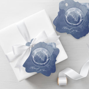 Elegant Navy Blue Watercolor Monogram Wedding Geschenkanhänger