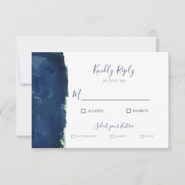 Elegant Navy Blue Watercolor RSVP Karte (Vorderseite)
