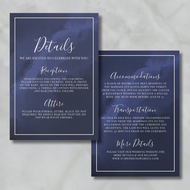 Elegant Navy Blue Wedding Details Begleitkarte (Elegant Navy Blue Wedding Details Enclosure Card)