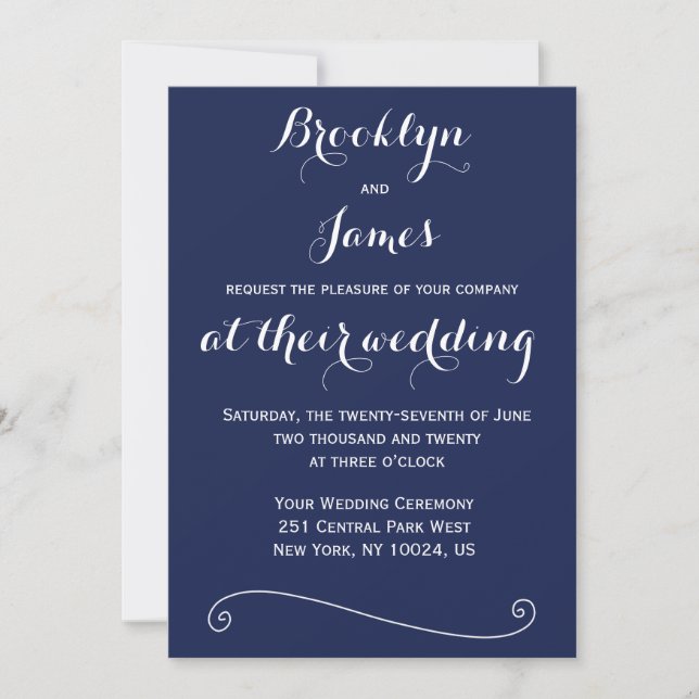Elegant Navy Blue Wedding Einladung (Vorderseite)