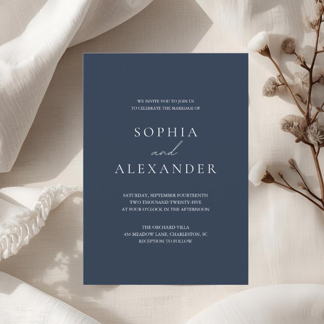 Elegant Navy Blue Wedding Modern Script Einladung (Von Creator hochgeladen)