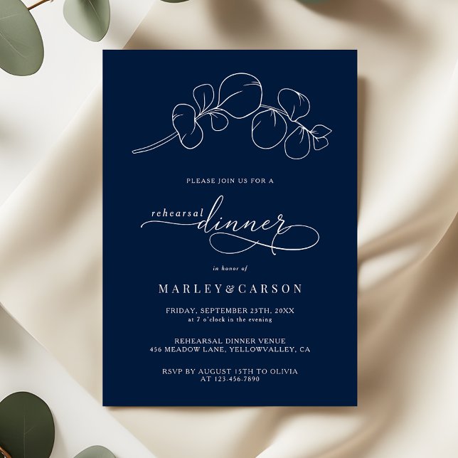 Elegant Navy Blue Wedding Rehearsal Dinner Einladung (Von Creator hochgeladen)