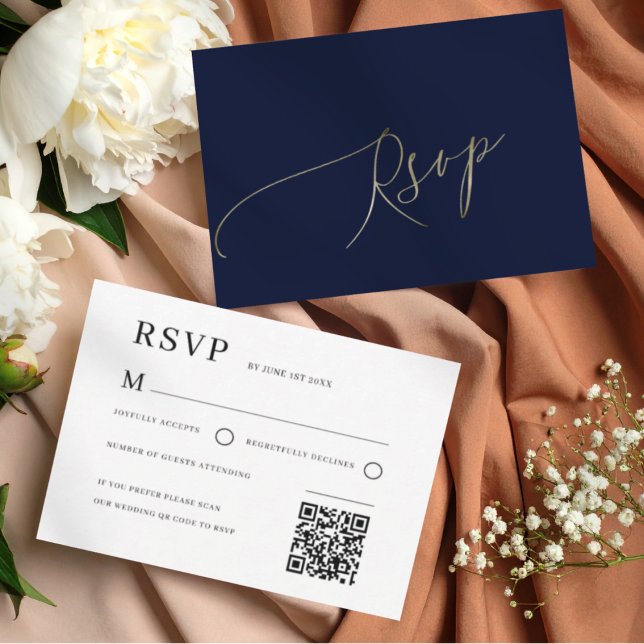 Elegant Navy Blue Wedding RSVP Karte (Von Creator hochgeladen)