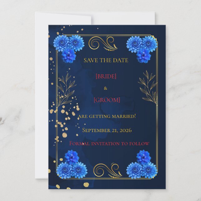 Elegant Navy Blue Wedding Save the Date Template (Devant)