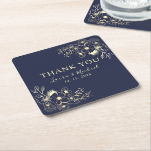 Elegant Navy Blue Wedding Vielen Dank Rechteckiger Pappuntersetzer