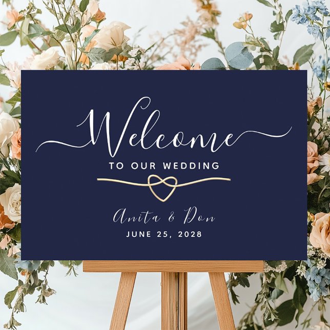 Elegant Navy Blue Wedding Willkommen Poster (Von Creator hochgeladen)
