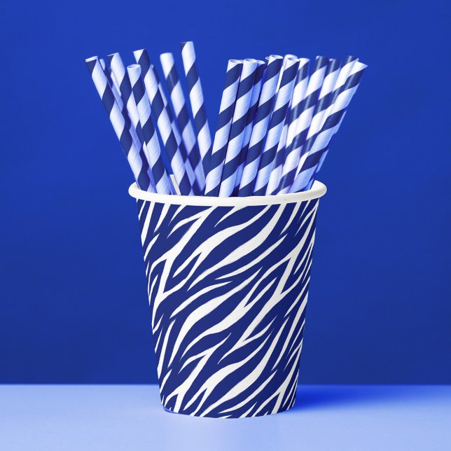 Elegant Navy Blue & White Graphic Trendy Zebra Pappbecher (Von Creator hochgeladen)
