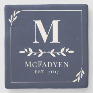 Elegant Navy Blue & White Greenerity Monogram Steinuntersetzer