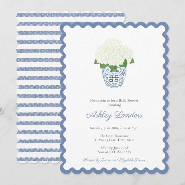 Elegant Navy Blue White Hydrangea Baby Boy Dusche Einladung (Vorne/Hinten)