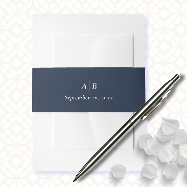 Elegant Navy Blue White Minimal Monogram Initial Einladungsbanderole (Von Creator hochgeladen)
