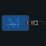 Elegant Navy Blue White Monogram Script Name Gepäckanhänger<br><div class="desc">Elegant Navy Blue White Monogram Script Name Stilvolle Bag Tag</div>