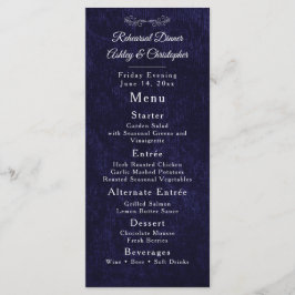 Elegant Navy Blue White Rehearsal Dinner Menükarte