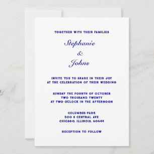 Elegant Navy Blue White Simple Minimal Wedding Einladung