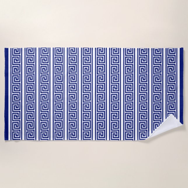 Elegant Navy Blue & White Strandtuch (Vorderseite)