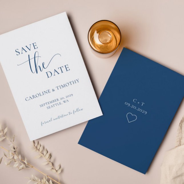 Elegant Navy Blue White Wedding speichert die Datu Einladung (Von Creator hochgeladen)