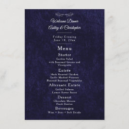 Elegant Navy Blue White Welcome Dinner Menükarte