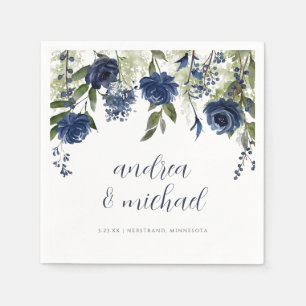 Elegant Navy Blue Wildblumen Floral Wedding Napki Serviette