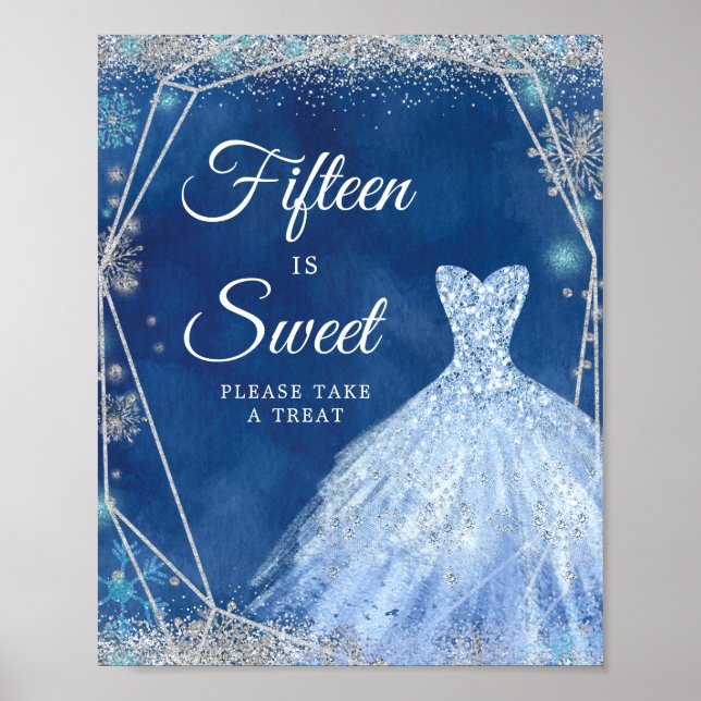 Elegant Navy Blue Winter Quinceanera 15. ist süß Poster (Vorne)