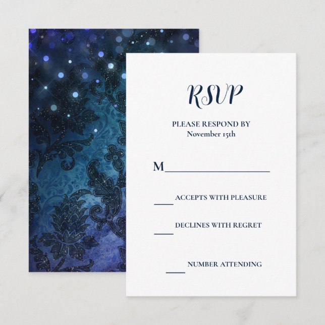 Elegant Navy Blue Winter Wedding RSVP Karte (Vorne/Hinten)