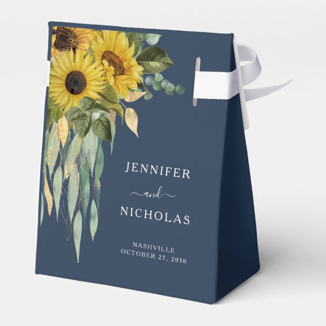 Elegant Navy Blues Floral Wedding Geschenkschachtel (Rückseite)