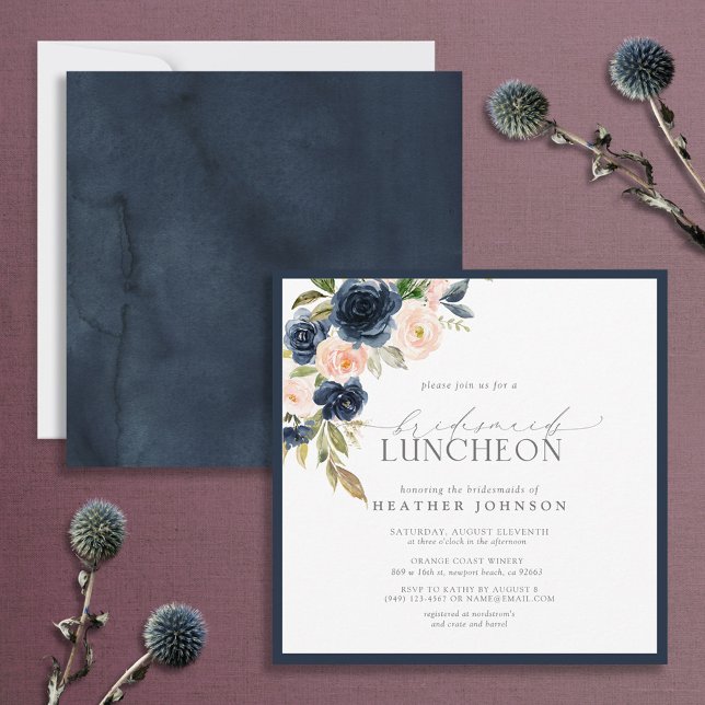 Elegant Navy Blush Floral Bridal Luncheon Einladung (Von Creator hochgeladen)