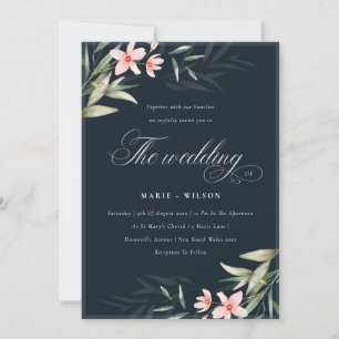 Elegant Navy Blush Greenery Blumenzwiebelladen Dankeskarte