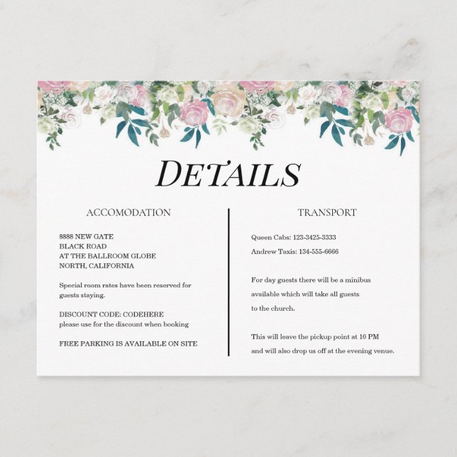 Elegant Navy Blush Pink Wedding Begleitkarte (Vorderseite)