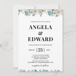 Elegant Navy Blush Pink Wedding Invitation Einladung