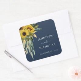 Elegant Navy Blütenblütenblumen Hochzeit Quadratischer Aufkleber