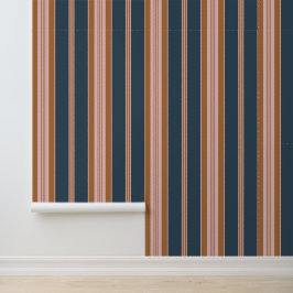 Elegant Navy Brown Pink Ticking Stripe Tapete
