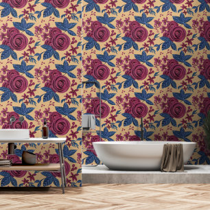 Elegant Navy Burgund Weinrote Blumen Wasserfarbe Tapete